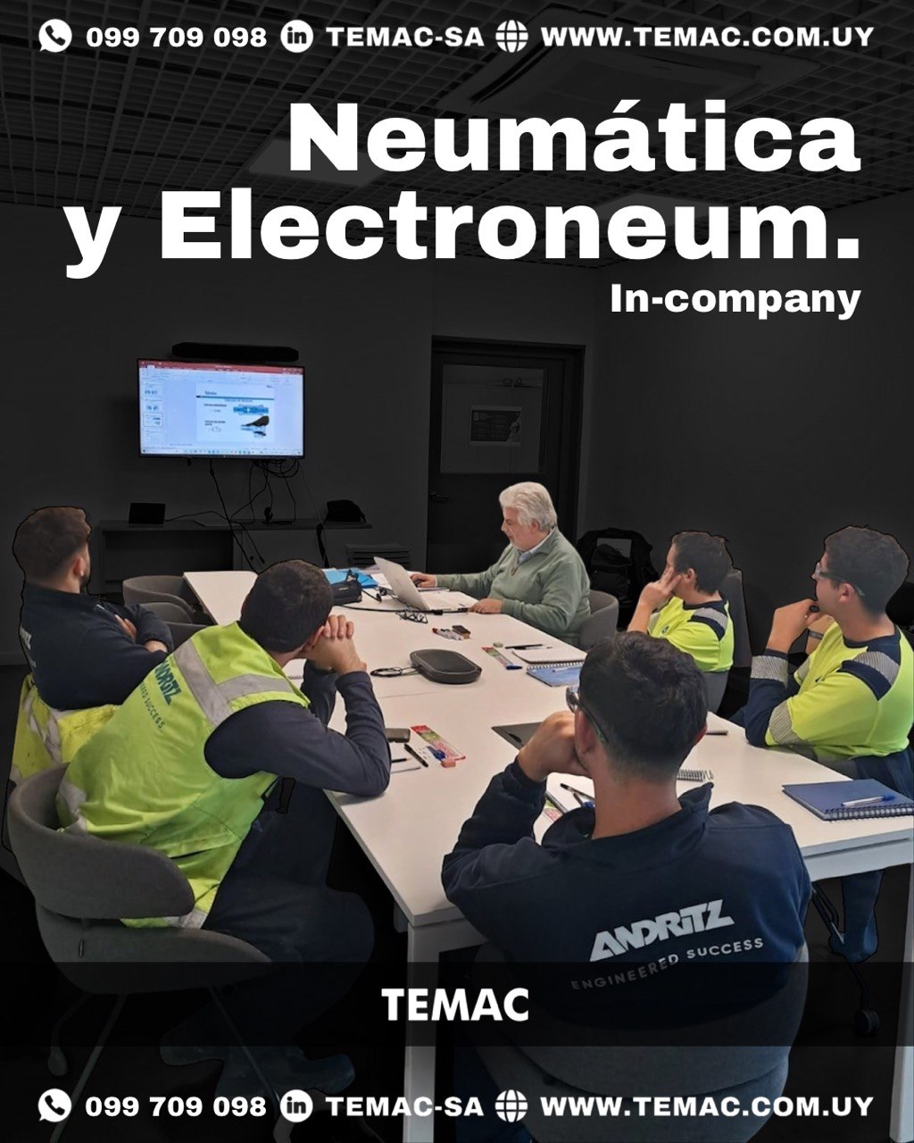 Operarios e ingenieros participando en el curso in-company de Neumática y Electroneumática brindado por TEMAC S.A. en las instalaciones de la empresa.